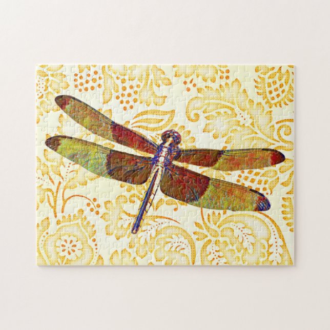 Färgfull Dragonfly Art Vintage Stil Puzzle Pussel (Horisontell)