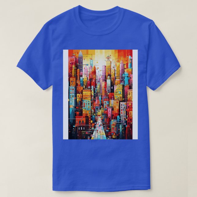 Färgfull Dream World Cityscape Abstrakt Art T Shirt (Design framsida)
