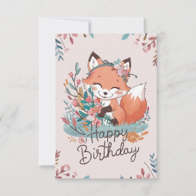 Färgfull Dreamy Fox Birthday Kort (Framsida)