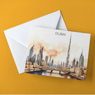 Färgfull Dubai UAE Watercolor Vykort