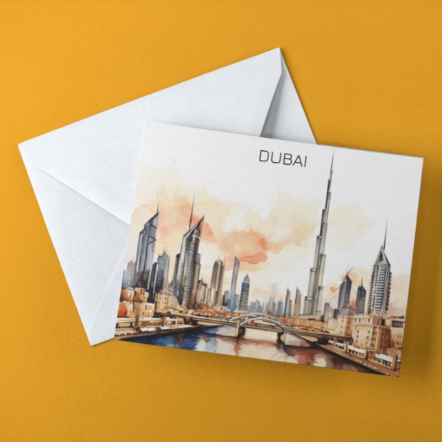 Färgfull Dubai UAE Watercolor Vykort (Colorful Dubai UAE Watercolor Postcard)