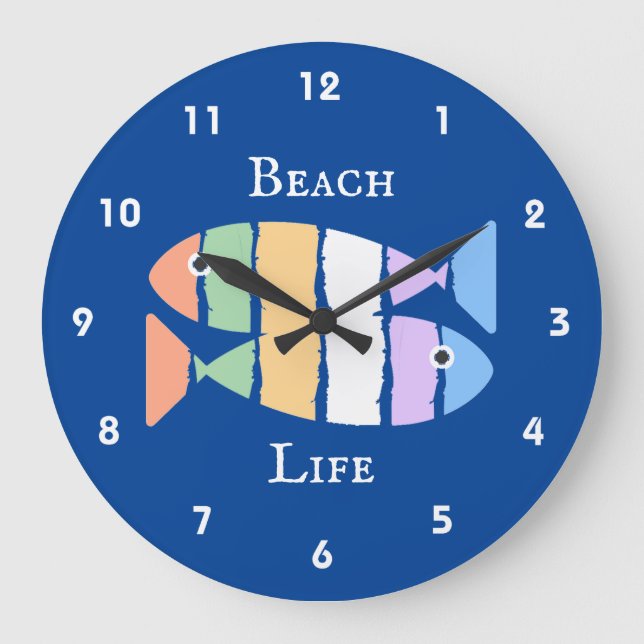 Färgfull Dubbla Fisk Beachy Design Clock Stor Klocka (Framsida)