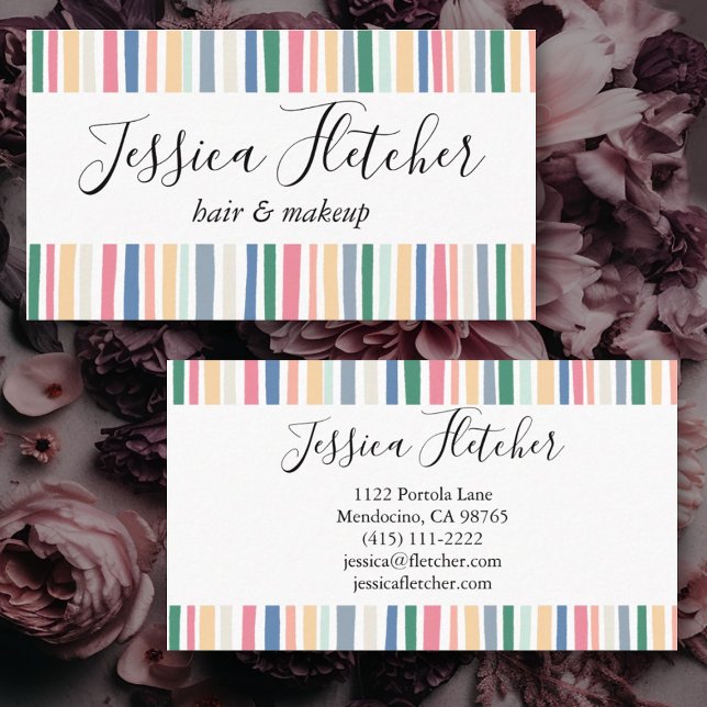 Färgfull Dusty Rand-minimalistisk Elegant Visitkort (Soft pastel stripes adorn this sweet custom business card. Add your own text, change the fonts)