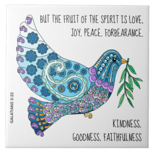 Färgfull duva med Verse om fred (Galatians 5:22) Kakelplatta