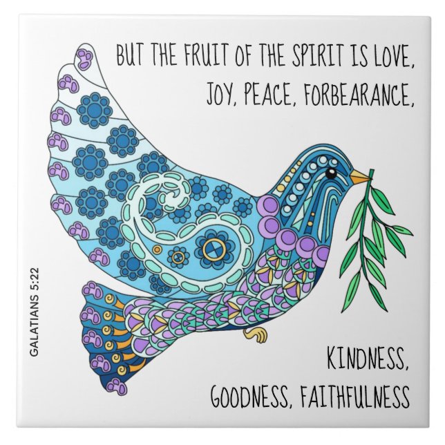Färgfull duva med Verse om fred (Galatians 5:22) Kakelplatta (Framsidan)