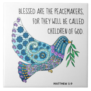 Färgfull duva med Verse om fred (Matthew 5:9) Kakelplatta
