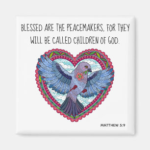 Färgfull duva med Verse om fred (Matthew 5:9) Magnet