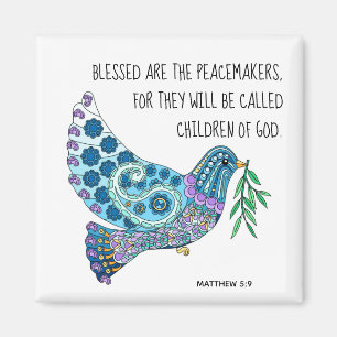 Färgfull duva med Verse om fred (Matthew 5:9) Magnet