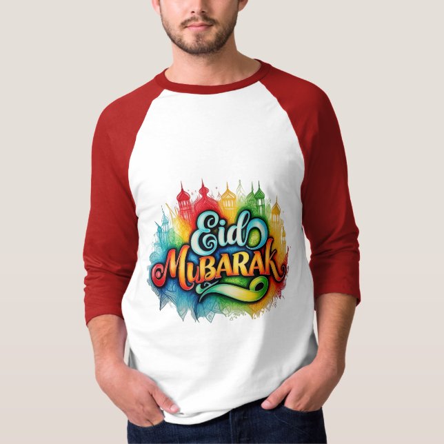 Färgfull "EID MUBARAK" handritad T-Shirt - Celebr (Framsida)
