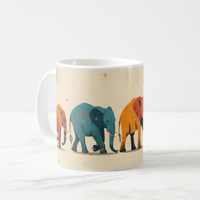 Färgfull elefant-Vintage Kaffemugg (Framsida vänster)