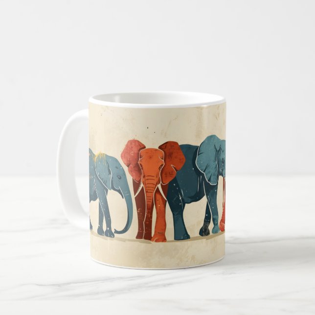 Färgfull elefant-Vintage Kaffemugg (Framsida vänster)