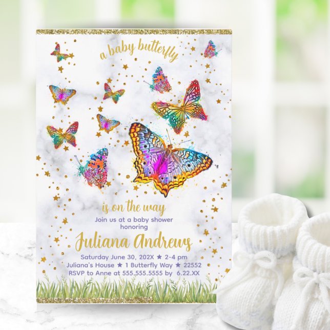 Färgfull Elegant för fjäril, tema, babyskor Inbjudningar (Colorful Butterfly Theme Elegant Baby Shower Invitation)