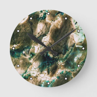 Färgfull Elegant Marble Tan Brown och Aqua Dots Rund Klocka