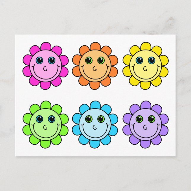 Färgfull Emoji Flower Ansikte Vykort (Framsida)