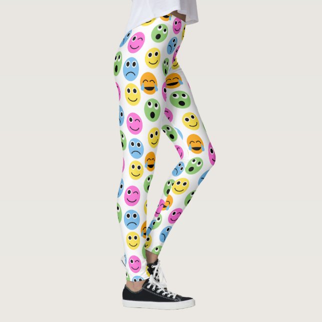 Färgfull Emojis Emoticon Ansikte mönstrad utskrift Leggings (Höger)
