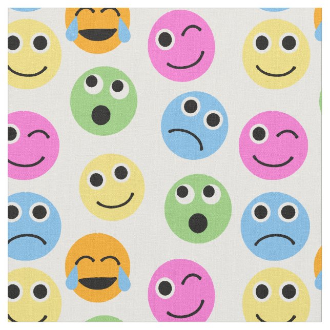 Färgfull Emojis Emoticon Ansikte mönstrad utskrift Tyg (Närbild)