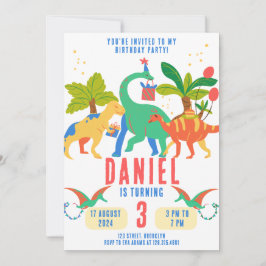 Färgfull enkel illustration Dinosaur Birthday Inbjudningar