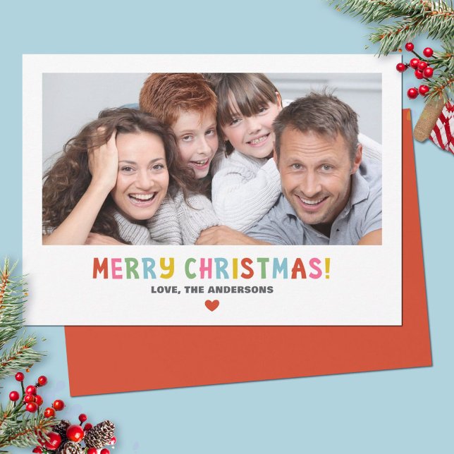 Färgfull enkel modern fotojul julkort (A bright colorful Merry Christmas photo card. Personalize it with your photo and name.)