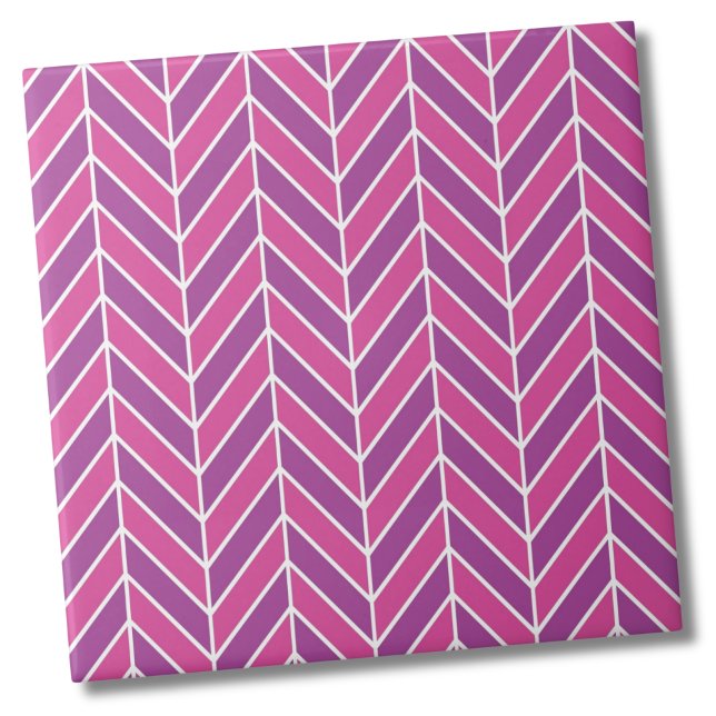 Färgfull enkel Rosa Lila Herringbone Mönster Kakelplatta (Colorful Simple Pink Purple Herringbone Pattern Ceramic Tile)