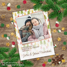 Färgfull, enkel, rustisk skogskonst Pinetree Art M Julkort