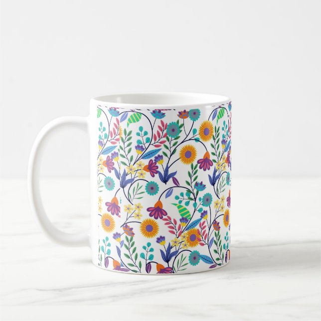 Färgfull exotisk Blommigt Bakgrund Mönster-23145 Kaffemugg (Vänster)