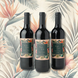 Färgfull exotisk hawaiian Tropical Bröllop Vinflaska Etikett