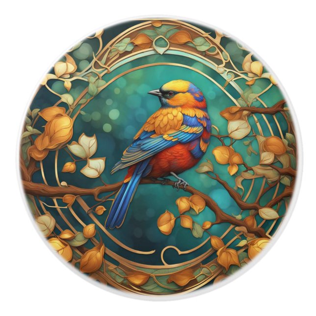 Färgfull fågel Art nouveau Art Deco Multifärgad Knopp (Framsidan)