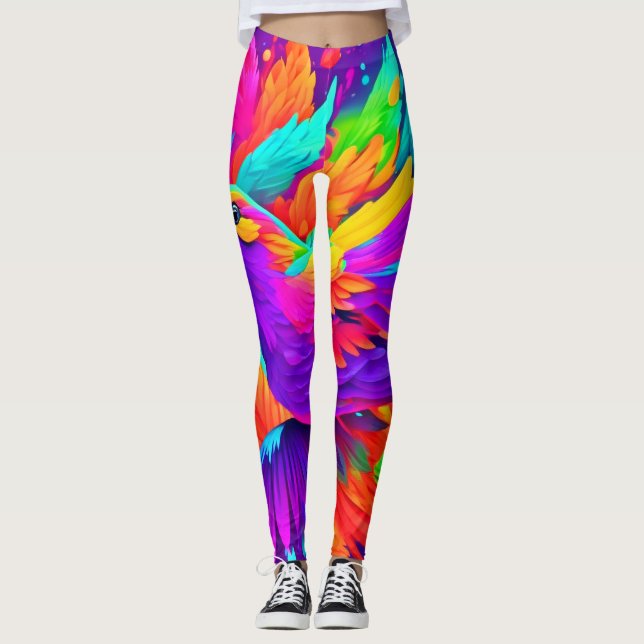 Färgfull fågelart leggings (Framsida)