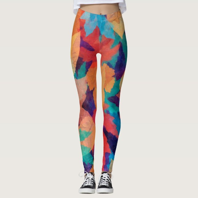 Färgfull Fallen Löv Leggings (Framsida)