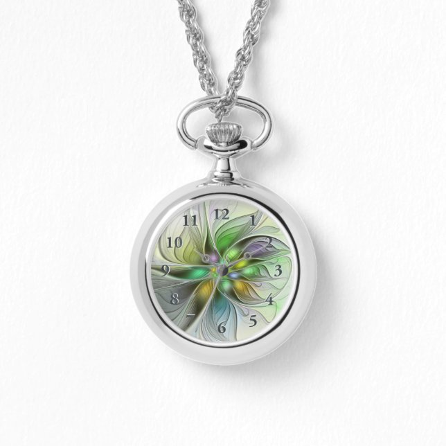 Färgfull Fantasy Flower Modern Abstrakt Fractal Armbandsur (Framsida)