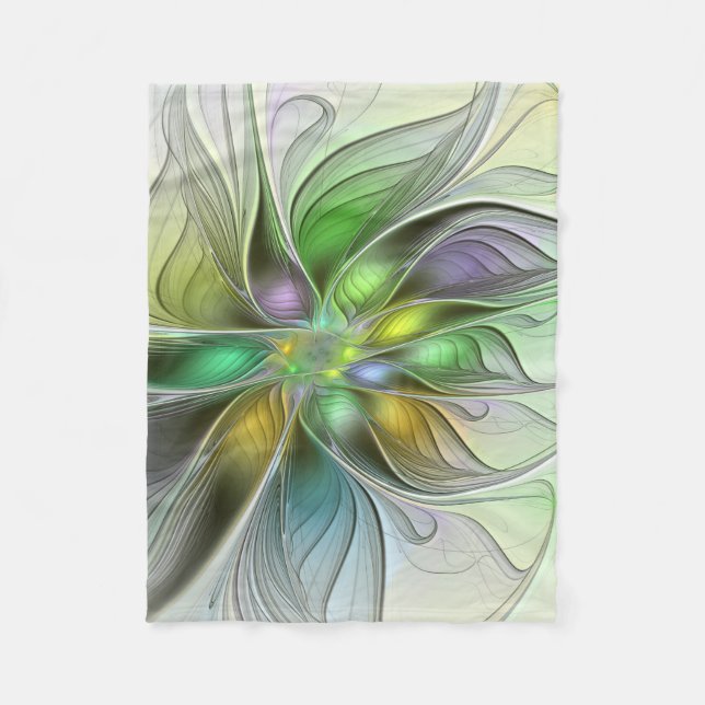 Färgfull Fantasy Flower Modern Abstrakt Fractal Fleecefilt (Framsidan)