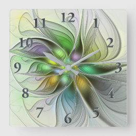 Färgfull Fantasy Flower Modern Abstrakt Fractal Fyrkantig Klocka