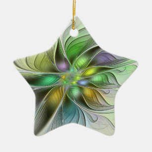 Färgfull Fantasy Flower Modern Abstrakt Fractal Julgransprydnad Keramik
