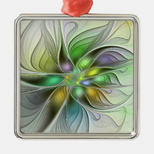 Färgfull Fantasy Flower Modern Abstrakt Fractal Julgransprydnad Metall