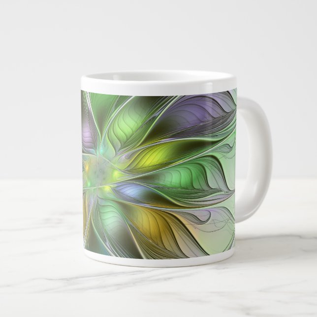 Färgfull Fantasy Flower Modern Abstrakt Fractal Jumbo Mugg (Framsida höger)