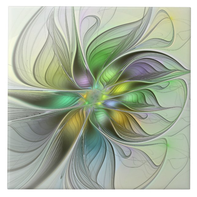 Färgfull Fantasy Flower Modern Abstrakt Fractal Kakelplatta (Framsidan)