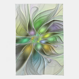 Färgfull Fantasy Flower Modern Abstrakt Fractal Kökshandduk
