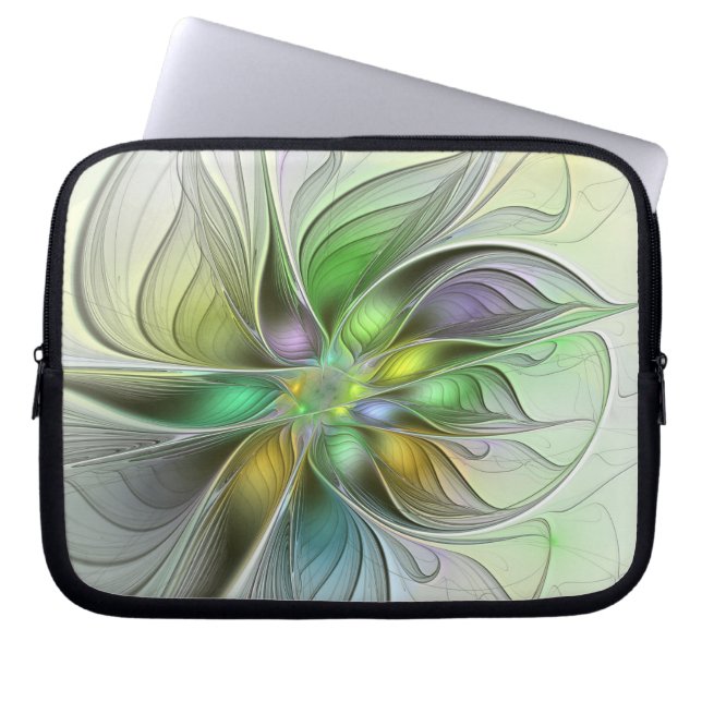 Färgfull Fantasy Flower Modern Abstrakt Fractal Laptop Fodral (Framsidan)