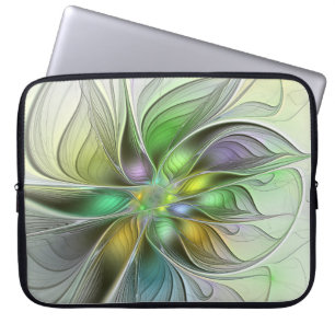 Färgfull Fantasy Flower Modern Abstrakt Fractal Laptop Fodral