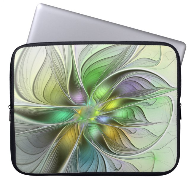 Färgfull Fantasy Flower Modern Abstrakt Fractal Laptop Fodral (Framsidan)