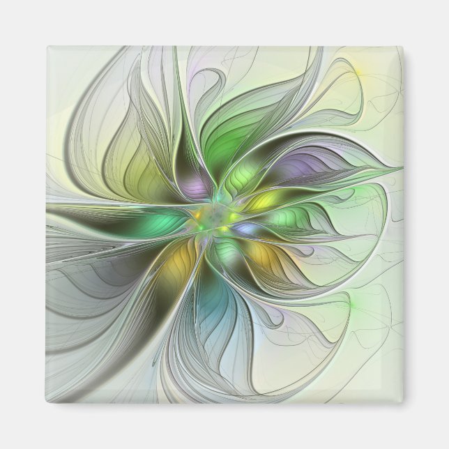 Färgfull Fantasy Flower Modern Abstrakt Fractal Magnet (Framsidan)