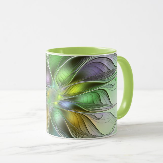 Färgfull Fantasy Flower Modern Abstrakt Fractal Mugg (Framsida höger)