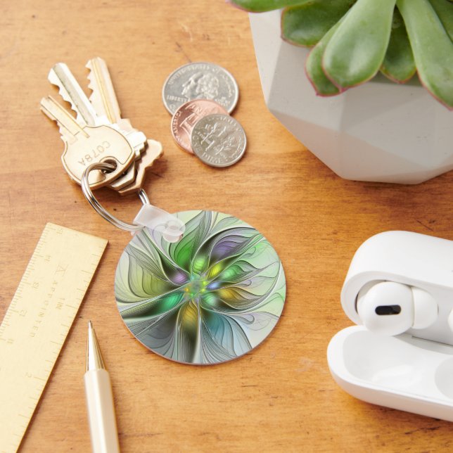 Färgfull Fantasy Flower Modern Abstrakt Fractal Nyckelring (Skrivbord)