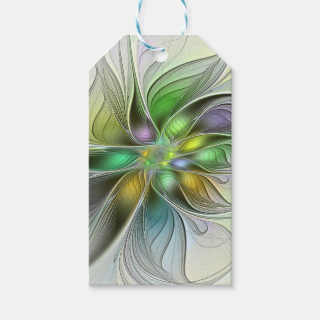 Färgfull Fantasy Flower Modern Abstrakt Fractal Presentetikett (Framsidan)