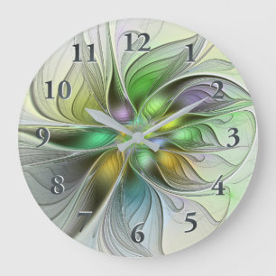 Färgfull Fantasy Flower Modern Abstrakt Fractal Stor Klocka