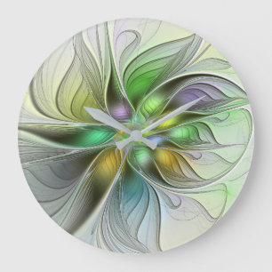 Färgfull Fantasy Flower Modern Abstrakt Fractal Stor Klocka