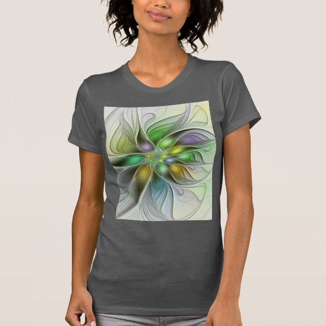 Färgfull Fantasy Flower Modern Abstrakt Fractal T Shirt (Framsida)