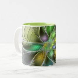 Färgfull Fantasy Flower Modern Abstrakt Fractal Två-Tonad Mugg