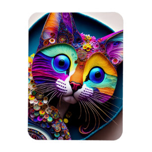 Färgfull fantasy-katt magnet