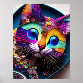 Färgfull fantasy-katt poster